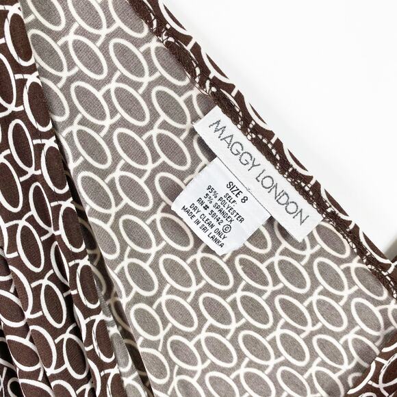 MAGGY LONDON Brown Geometric Print V-Neck Dress - Picture 3 of 7